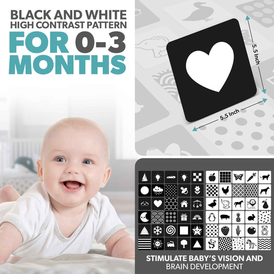 Baby Sensory Cards - 60 Black and White High Contrast Baby Flash Cards