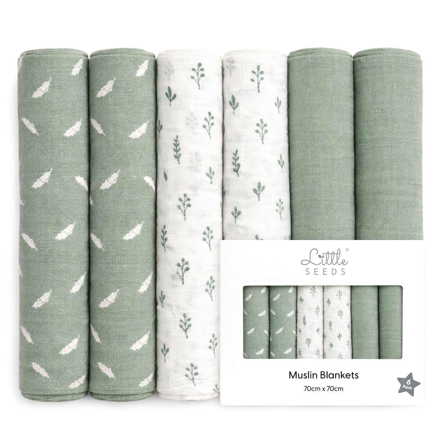 Baby Muslin Cloths – Soft & Absorbent 70×70cm Bamboo Muslin Squares for Newborns - GREEN