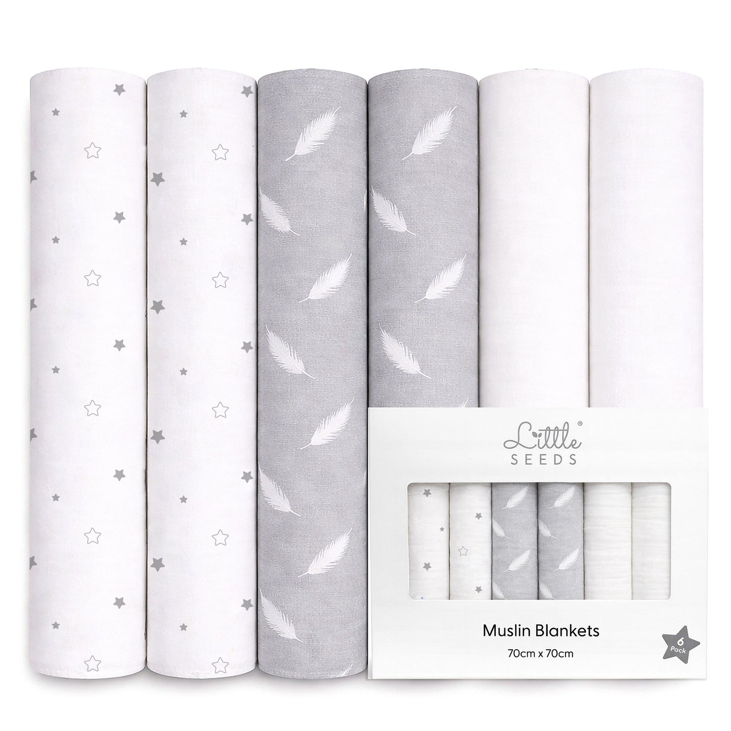 Baby Muslin Cloths – Soft & Absorbent 70×70cm Bamboo Muslin Squares for Newborns - WHITE & GREY