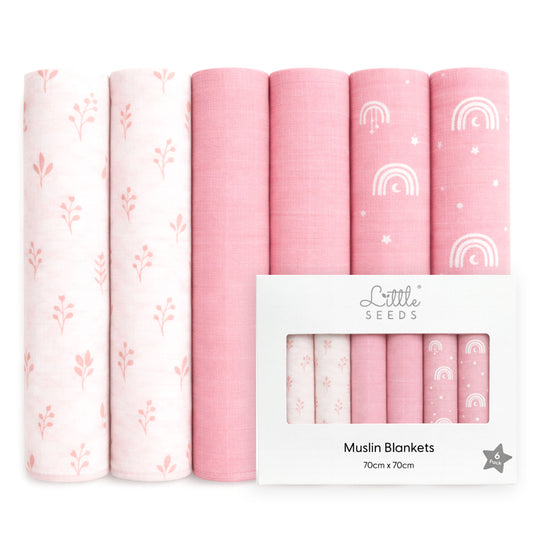 Baby Muslin Cloths – Soft & Absorbent 70×70cm Bamboo Muslin Squares for Newborns - PINK