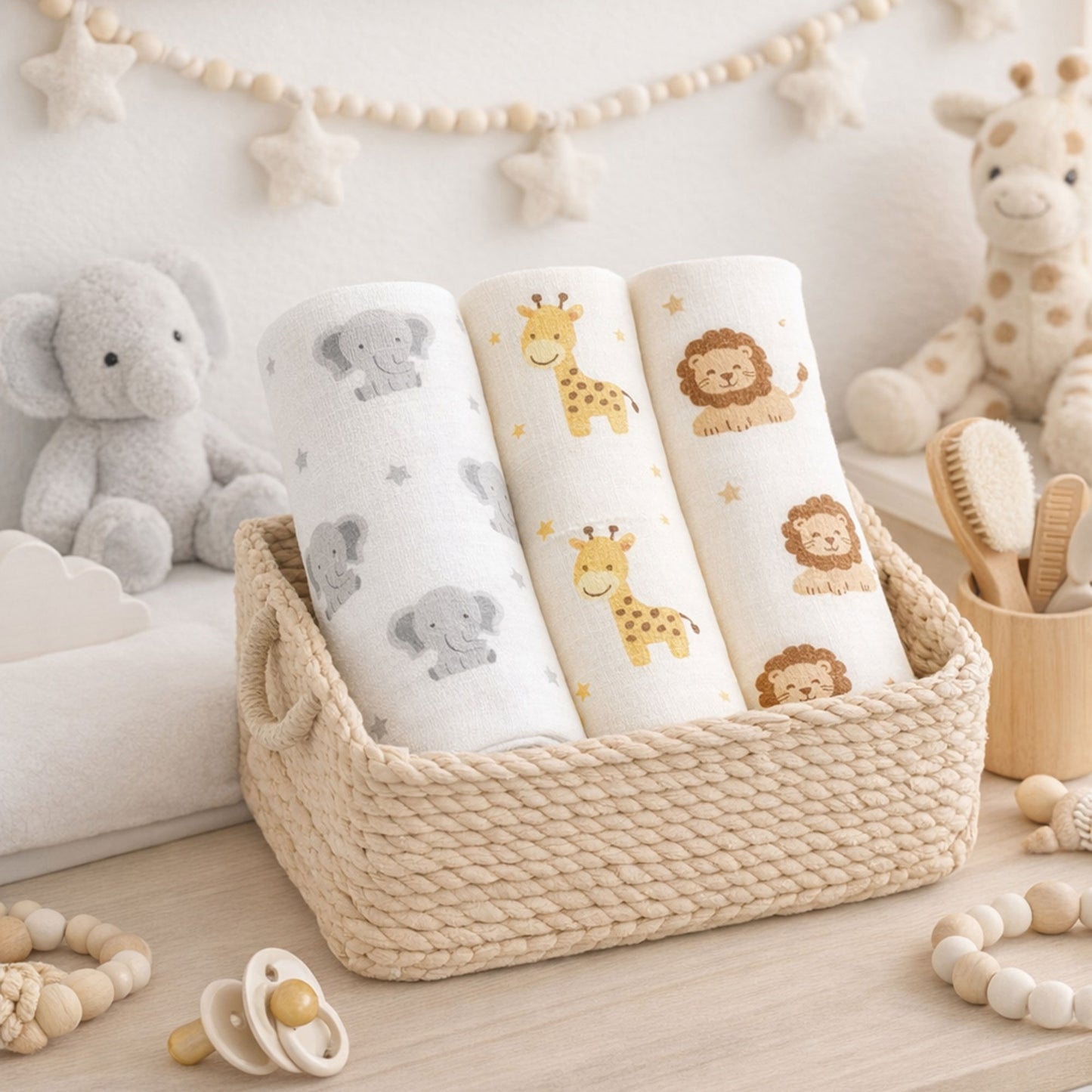 Baby Muslin Cloths – Soft & Absorbent 70×70cm Bamboo Muslin Squares for Newborns - ANIMALS