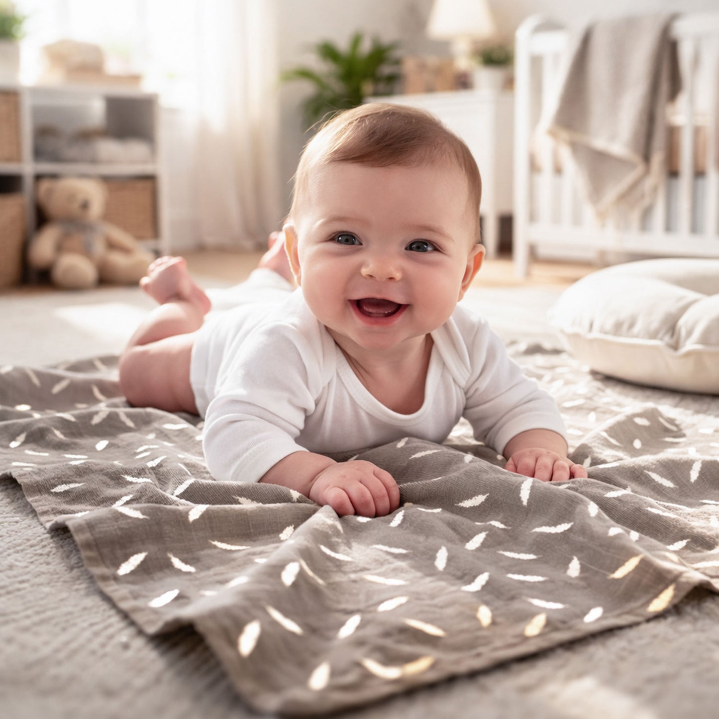 Baby Muslin Cloths – Soft & Absorbent 70×70cm Bamboo Muslin Squares for Newborns - WHITE & GREY